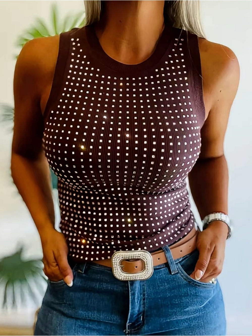 Chicme Chic Me Tank Top Shirt Ribbed Rhinestone Size Small NWOT